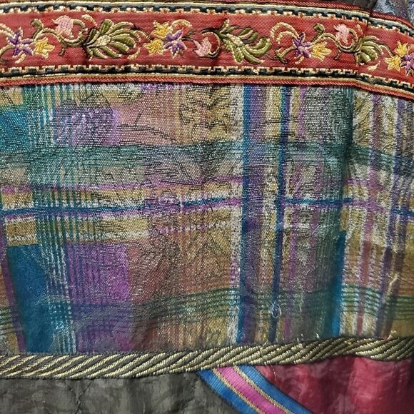 Vintage 80s Retro ELCO Down Filled Iridescent Floral Patchwork Puffer Jacket Lg - Picture 7 of 14